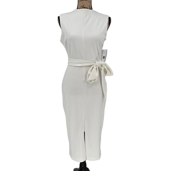 Alexia Admor Fara Dress Ivory Midi Sheath Tie Belt Sleeveless D3517 Women Size 4 - Picture 4 of 13